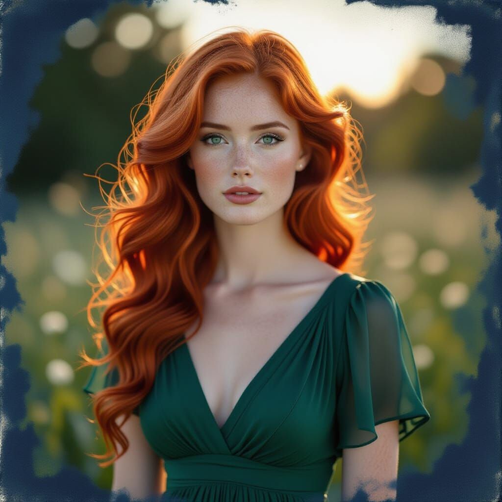 Cyanotype Portrait of Red-Haired Irish Woman