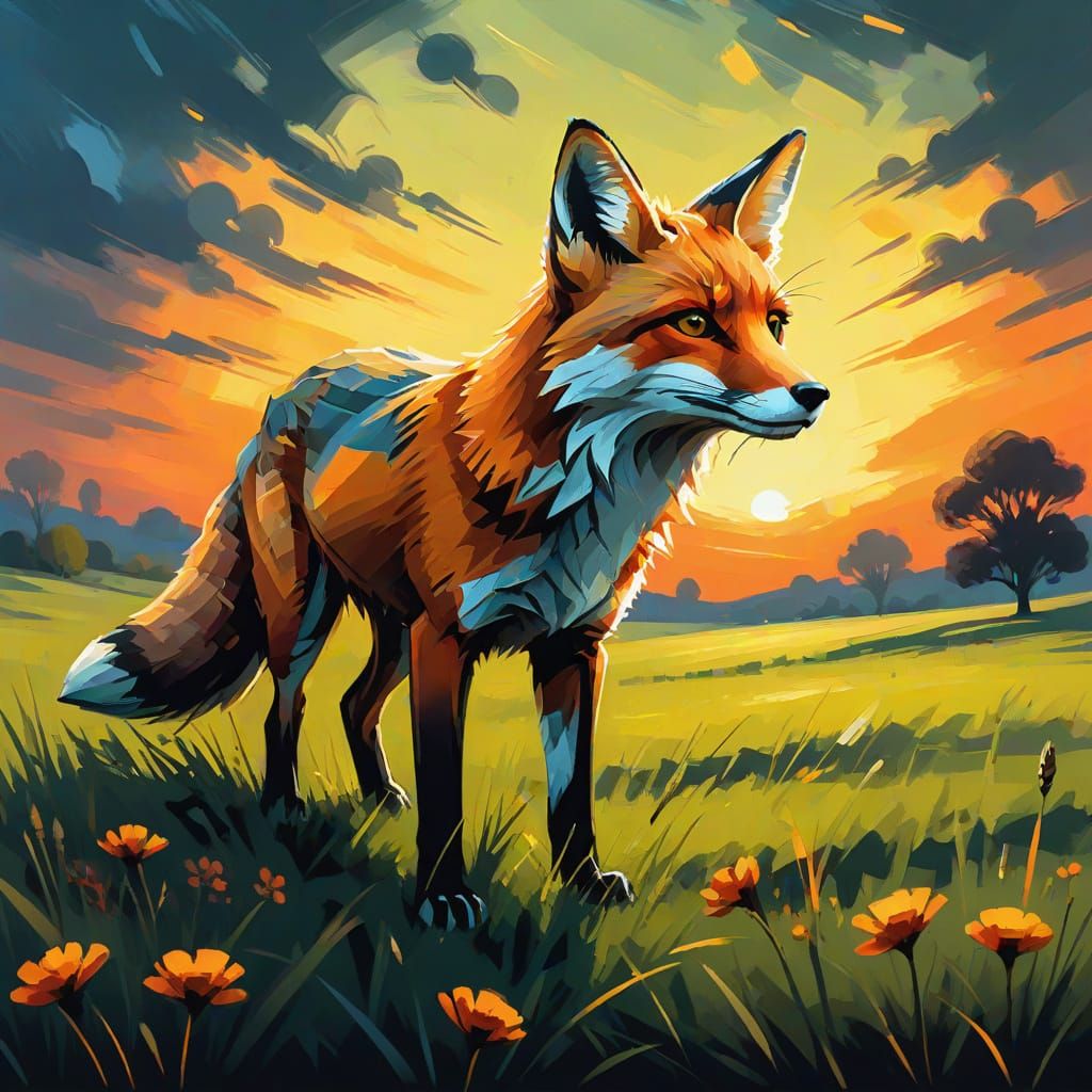 Fox in Meadow Evening Light Speed Painting