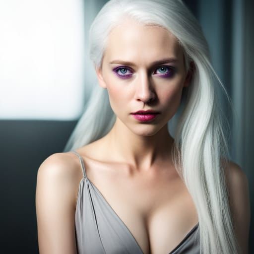 Valyrian Woman Portrait with Silver Hair and Purple Eyes