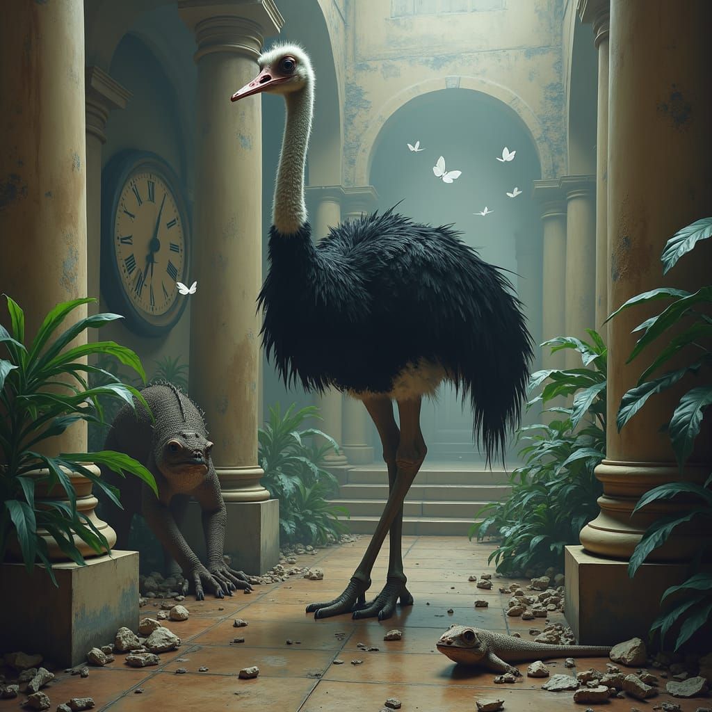 Gothic Model in Coffee Shop with Exotic Animals