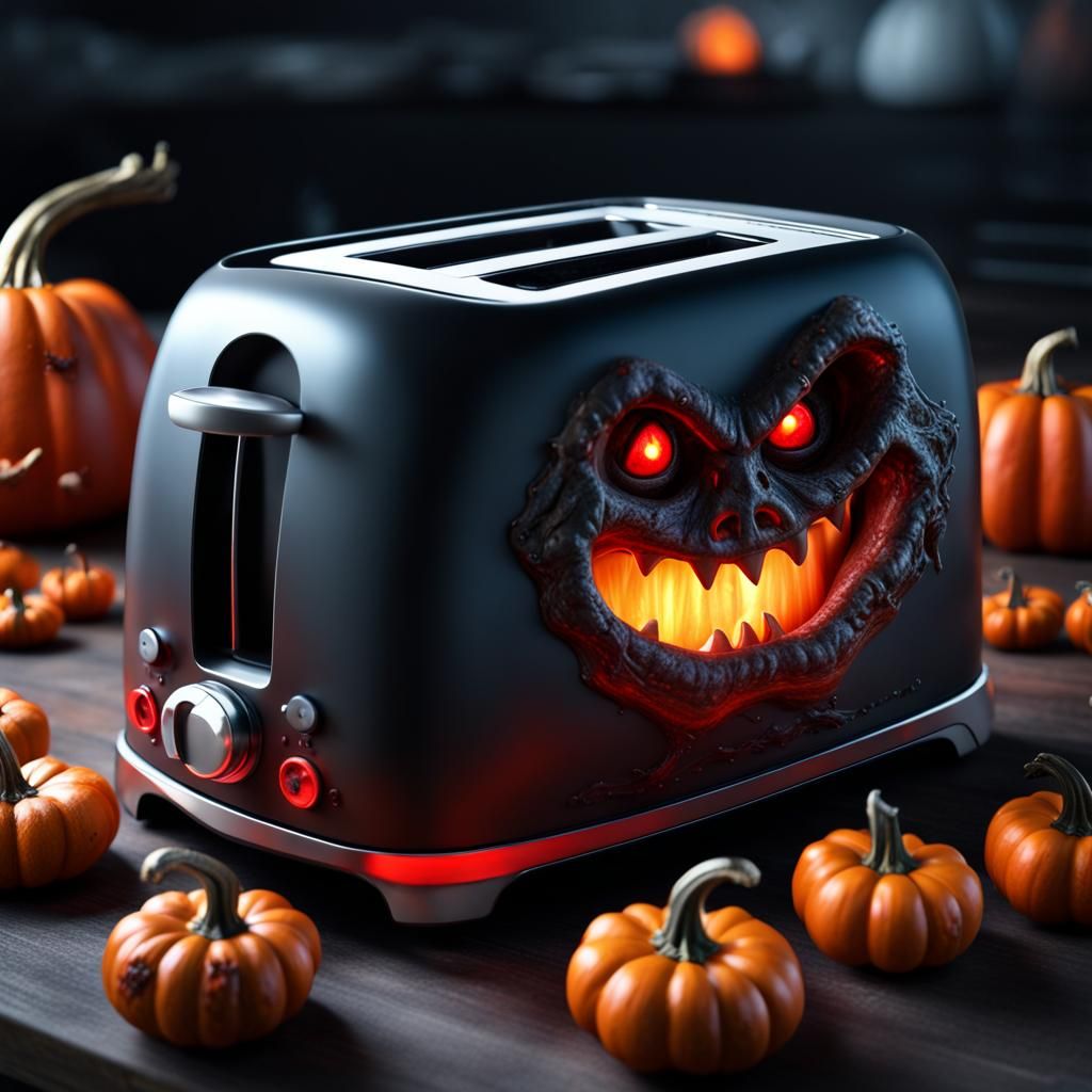 Horrific Toaster with Teeth and Glowing Eyes