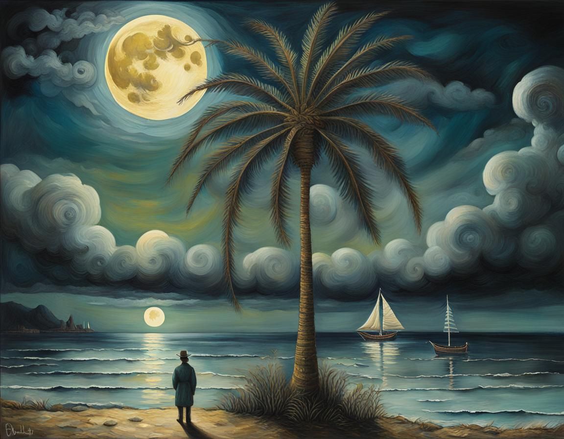 Surreal Palm Tree in Art Brut Style