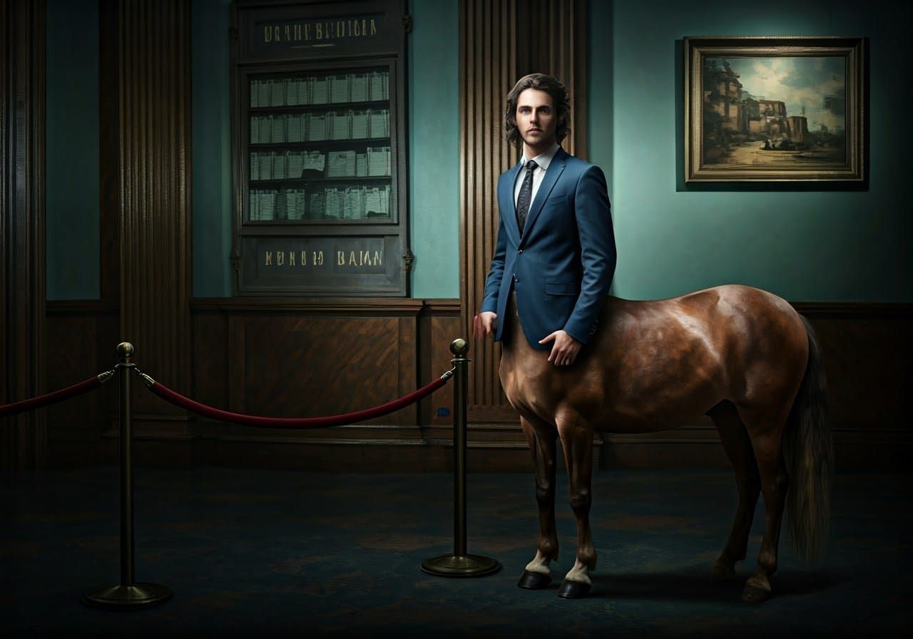 Centaur Deposits Paycheck: Realistic Photographic Bank Scene