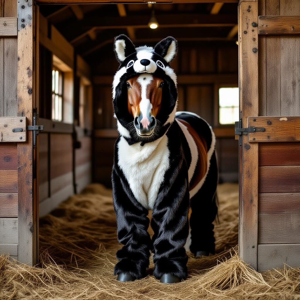 Anthropomorphic Stallion in Badger Costume, Photorealistic A...