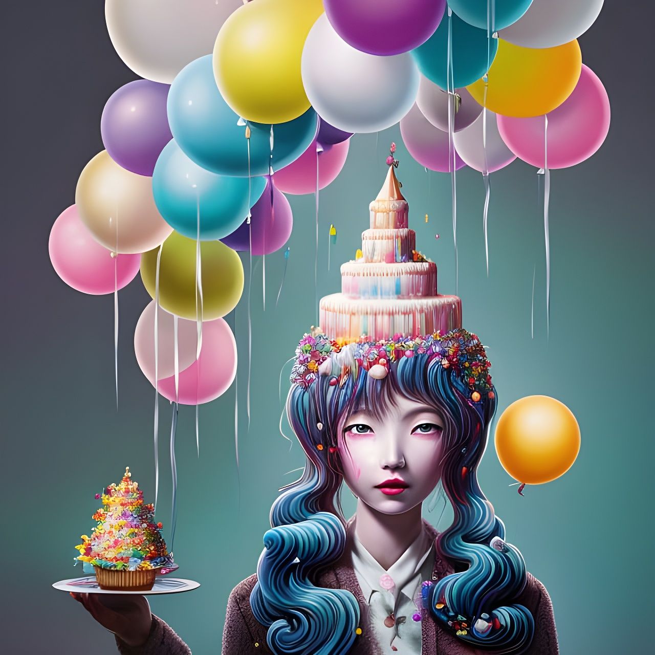 Girl with Cake: Digital Illustration in Cel-Shaded Style