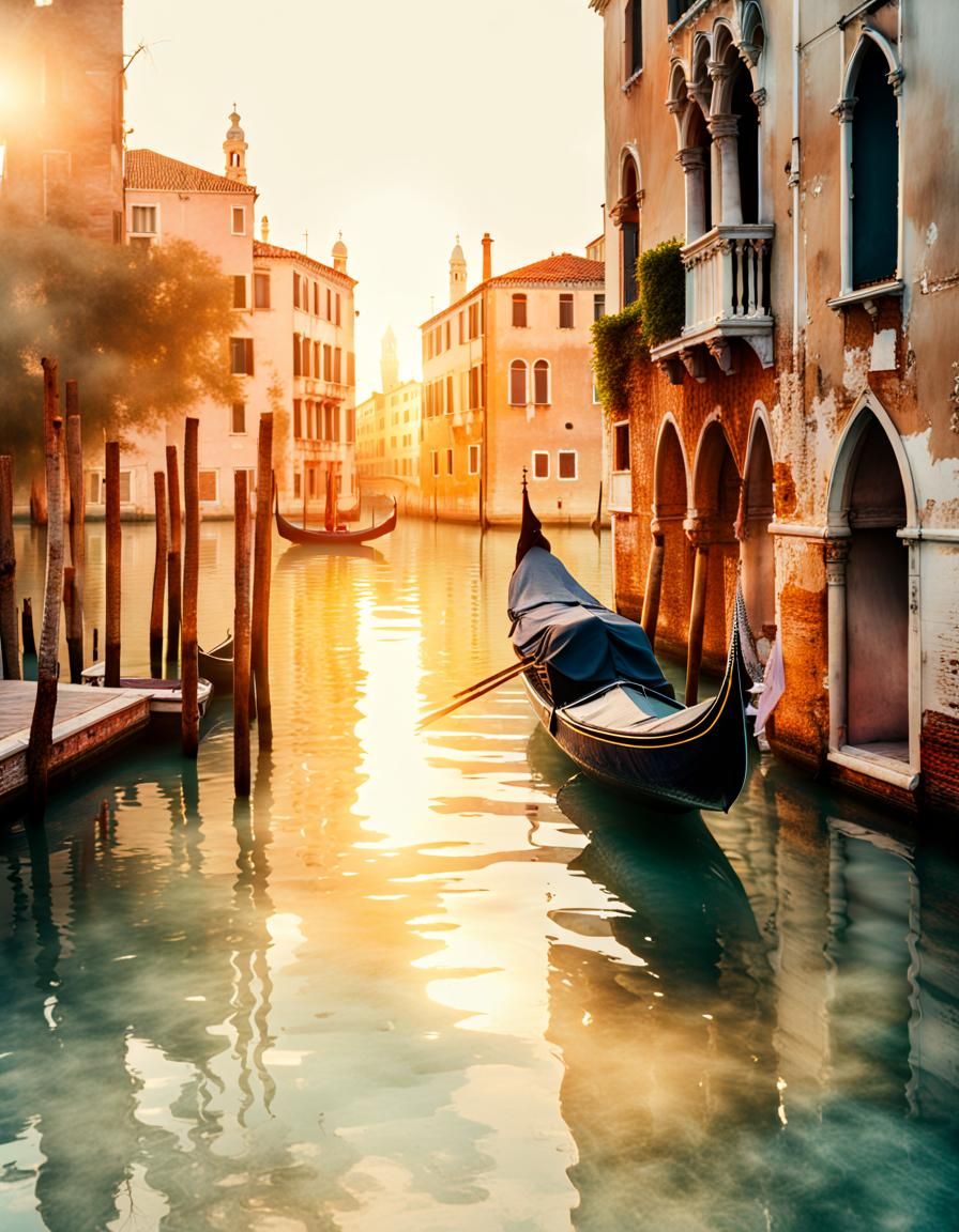 Venice Sunrise Gondola Ride in Pastel Colors