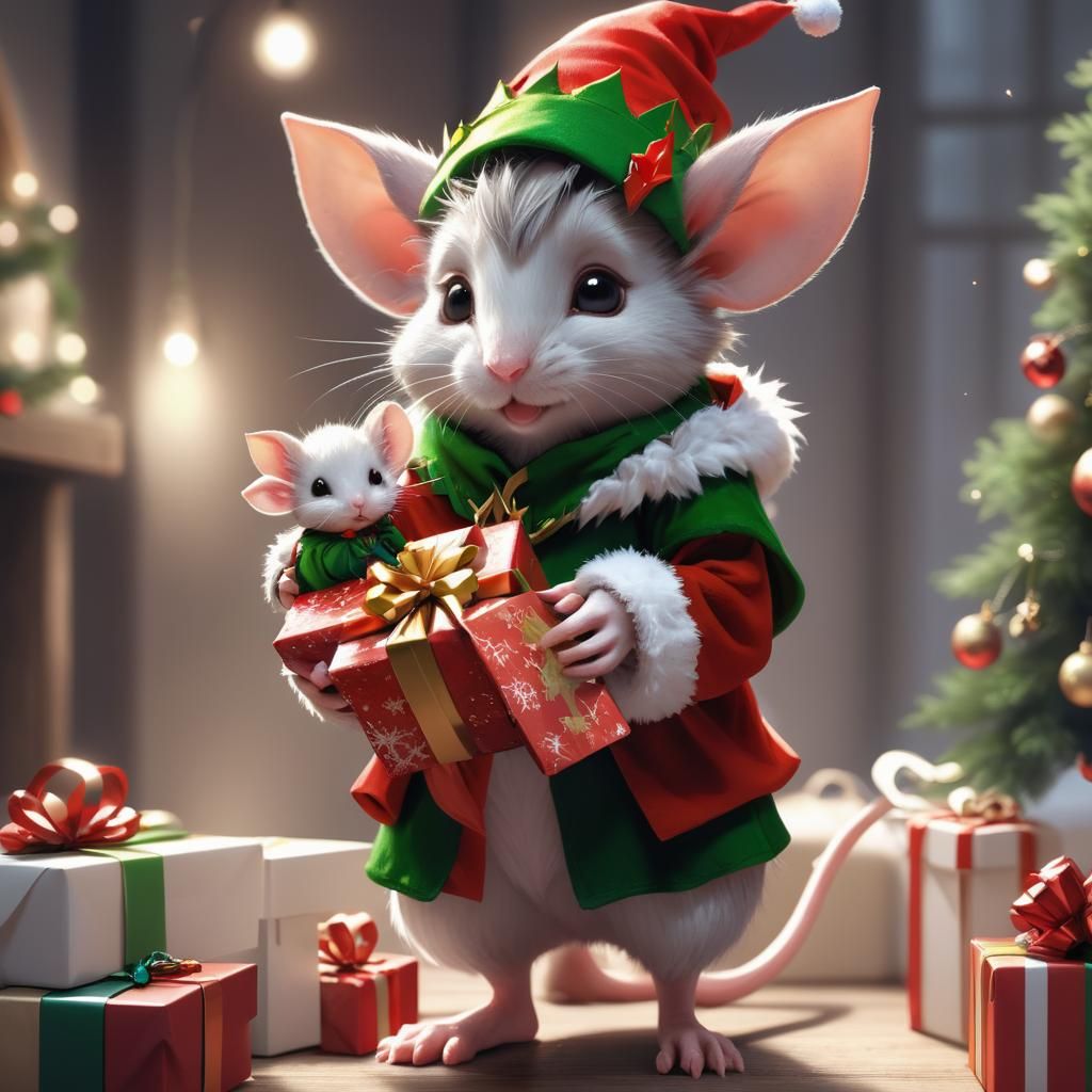 Fluffy Mouse in Elf Costume: 3D Anime Art