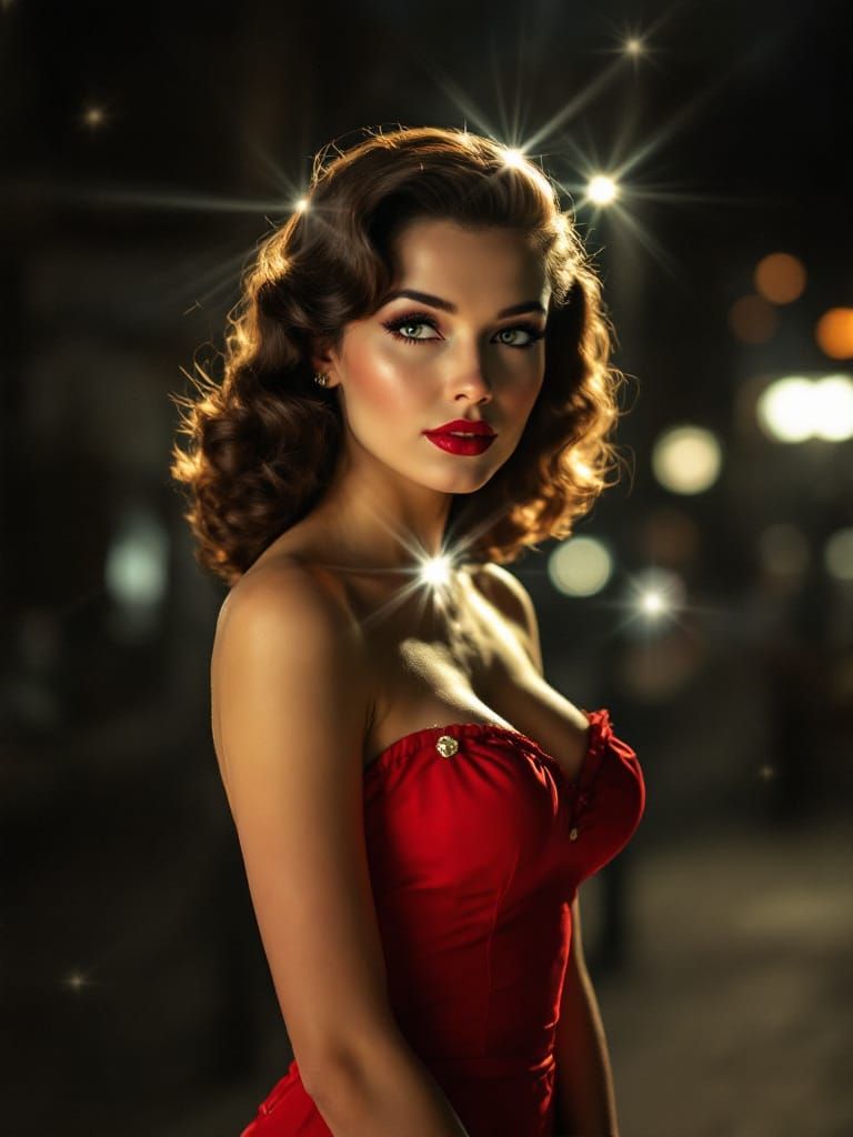 1950s Pin Up Woman with Star Filtered Gaze