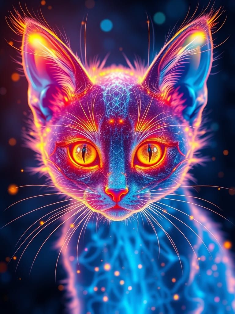 Bioluminescent Kitten Sculpture in Digital Art Style