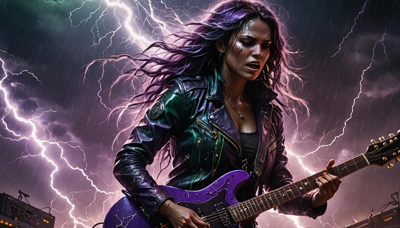 Dramatic Lightning Storm Guitarist in Dark Fantasy Art