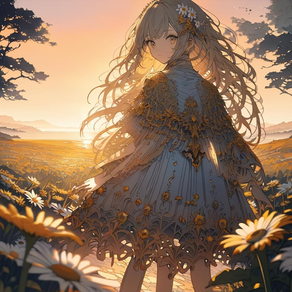 Girl with Daisy Hair at Golden Hour