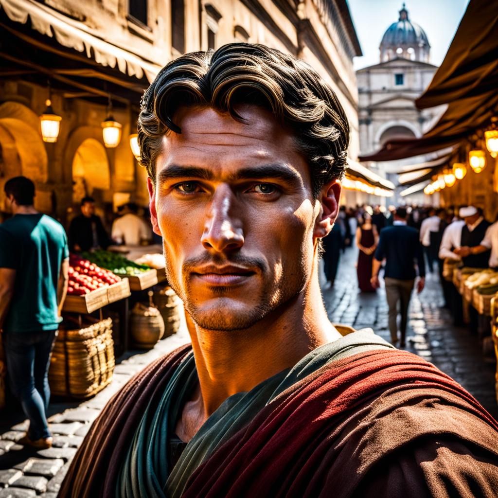 Roman Market Grand Entrance with Young Man