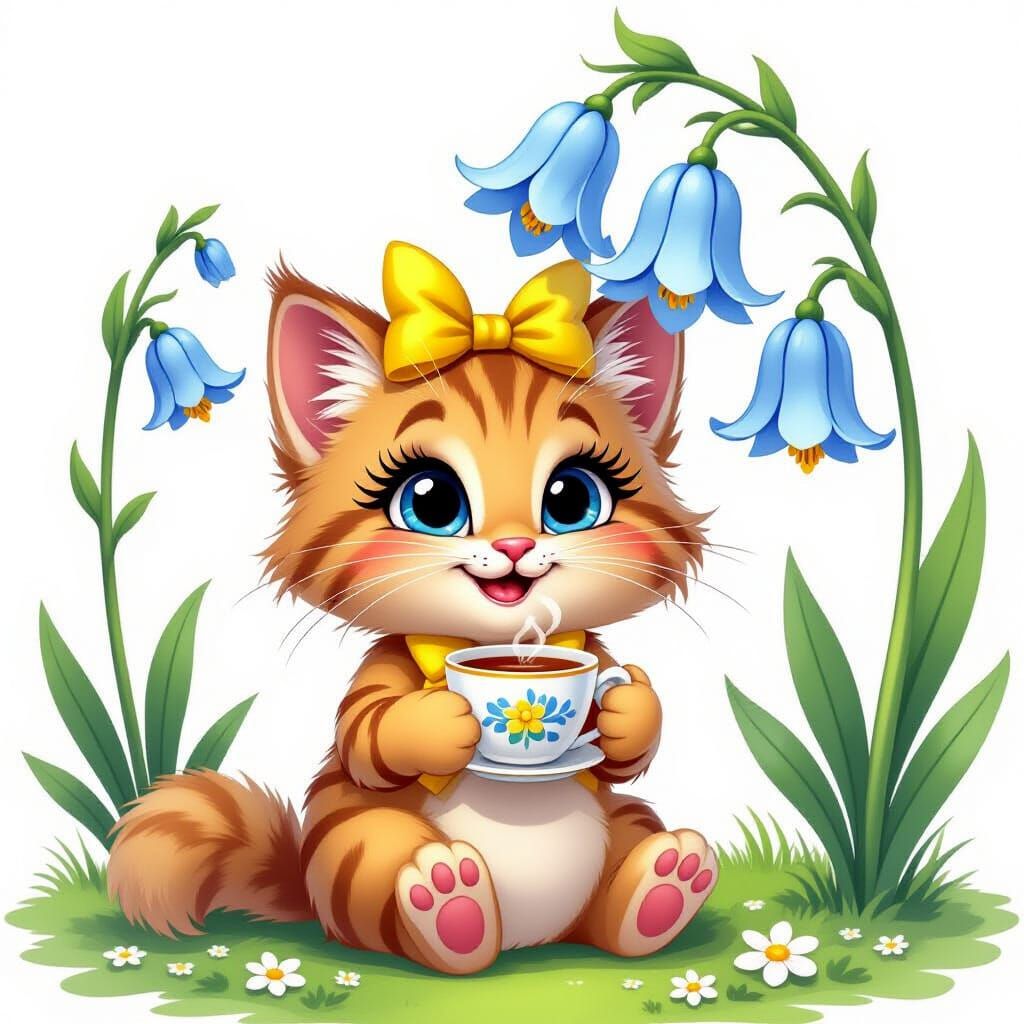 Kitty Tea Party Beneath Bluebell in Disney Style