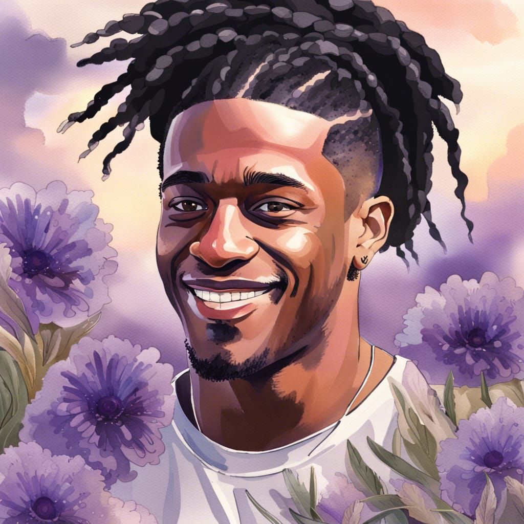 Smiling Man in Digital Watercolor Summerscape