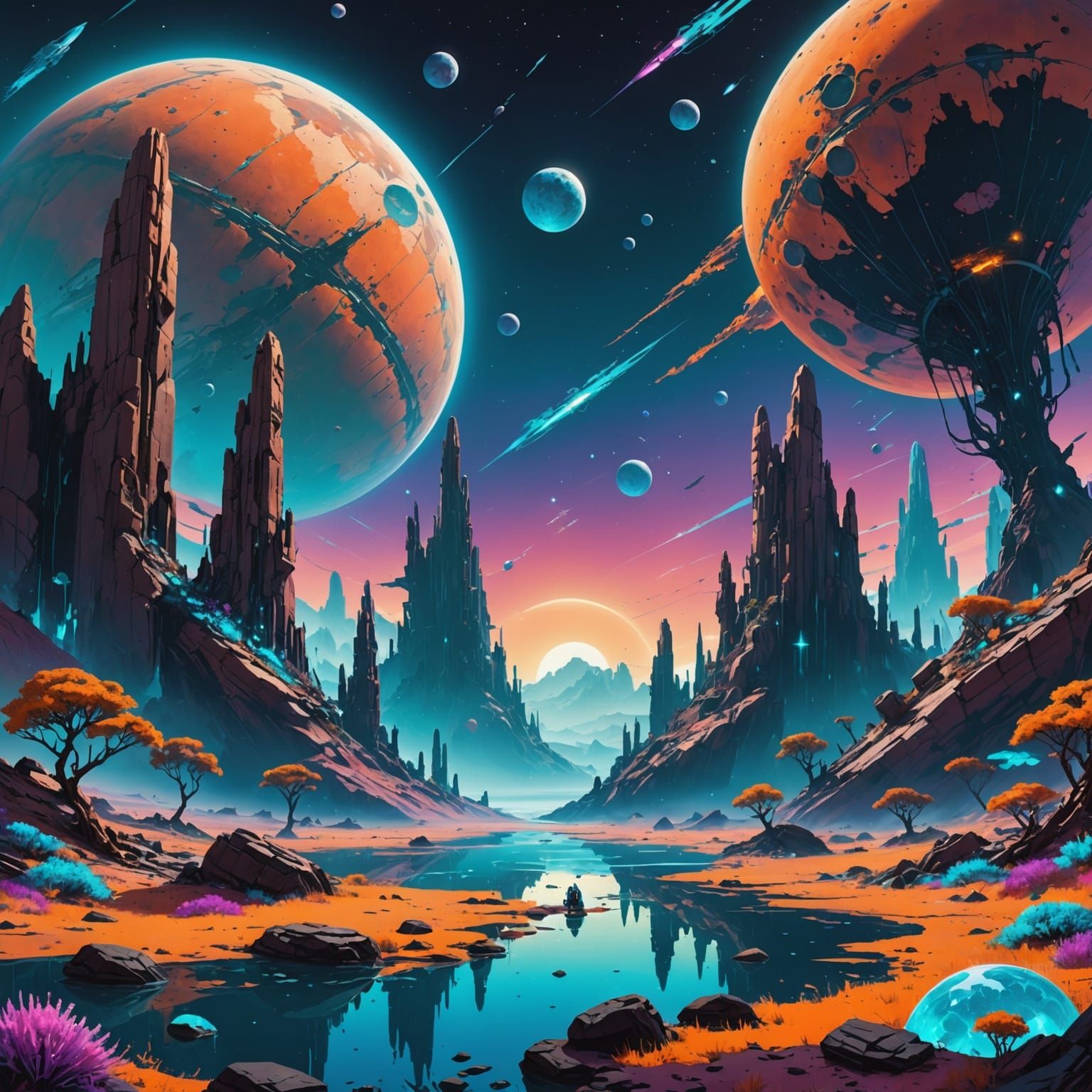 Bioluminescent Alien Planet with Twin Moons