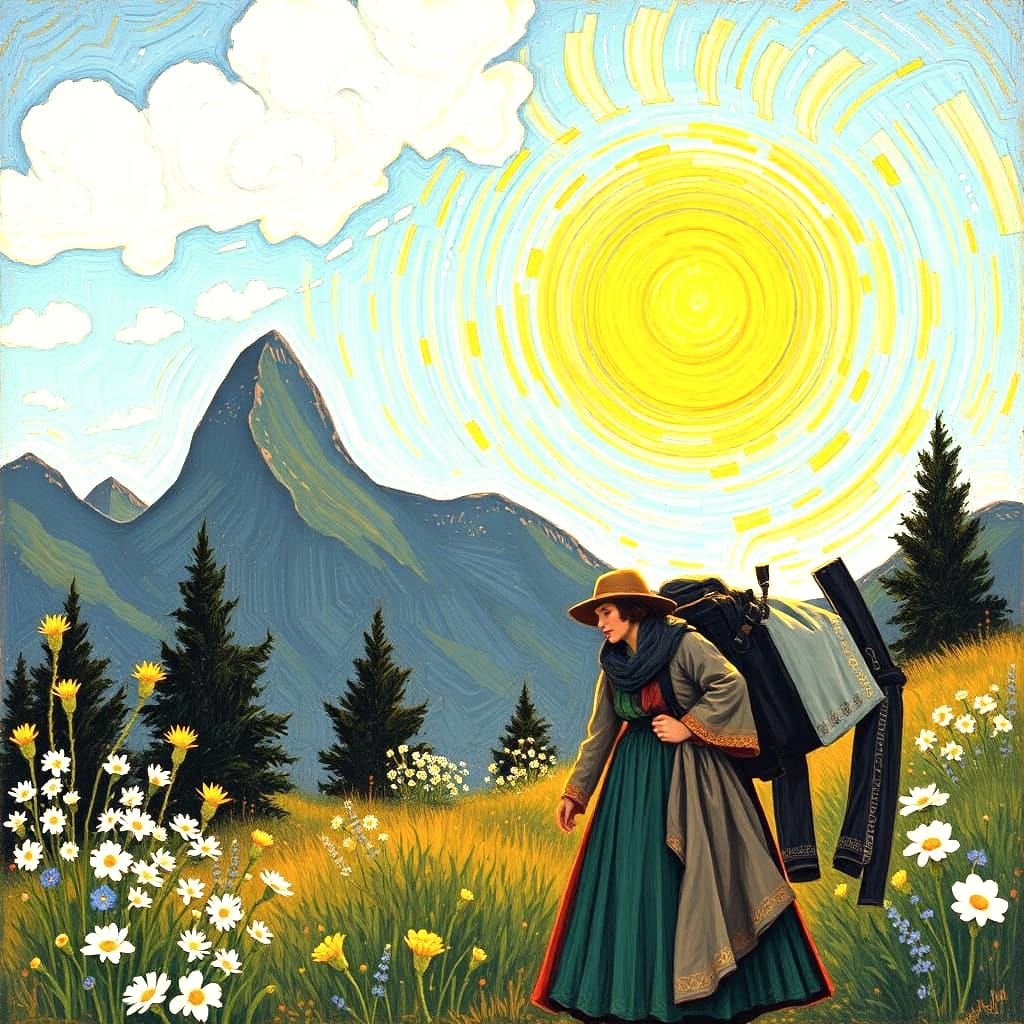 Vibrant Alpine Sunlit Landscape in Van Gogh Style