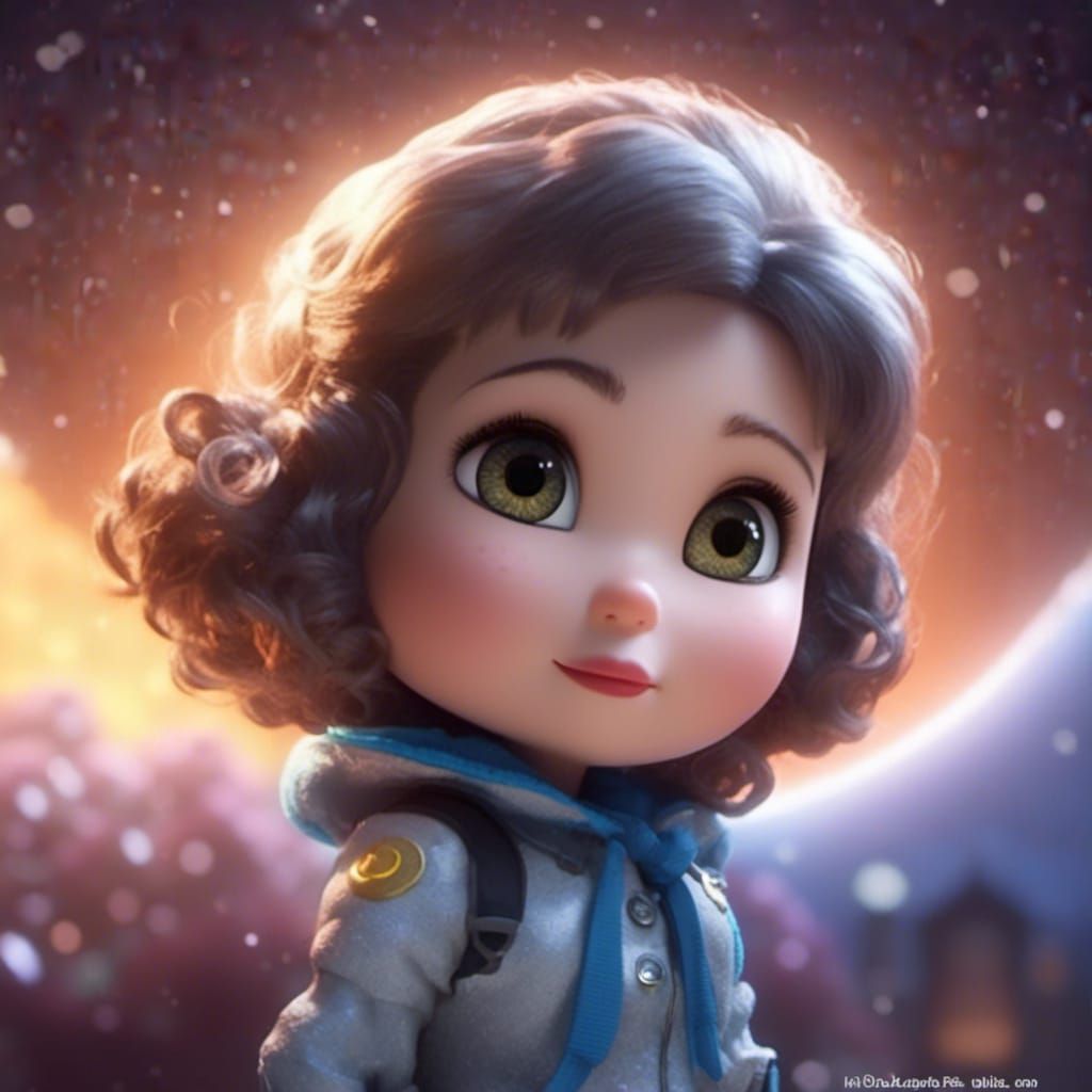 Chibi Pixar Character on the Moon in 3D
