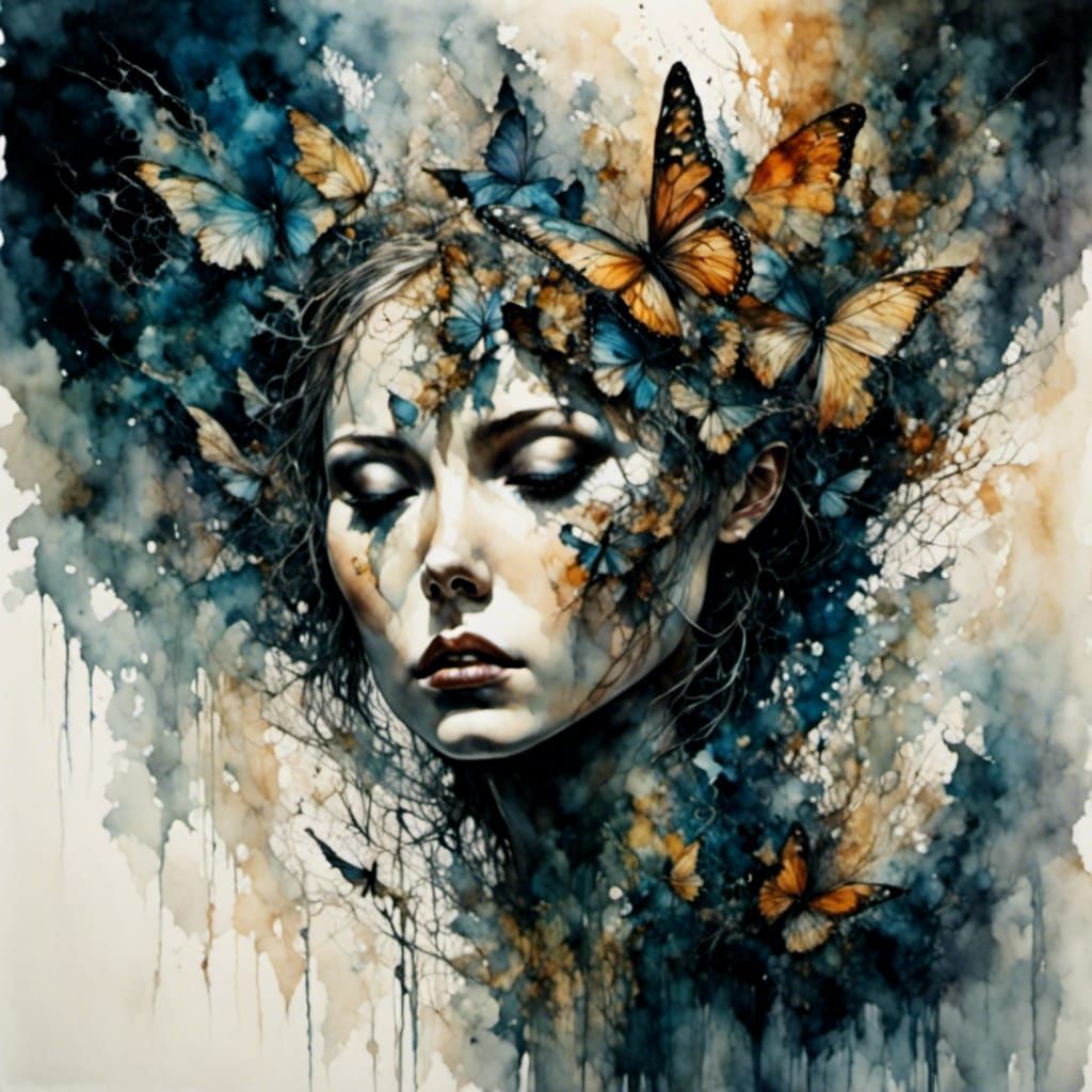 Brooding Romantic Watercolor Figure Veiling Scars