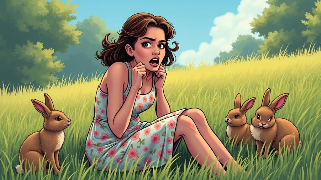 Woman's Disgust After Mistaking Bunny Droppings: Comic Art