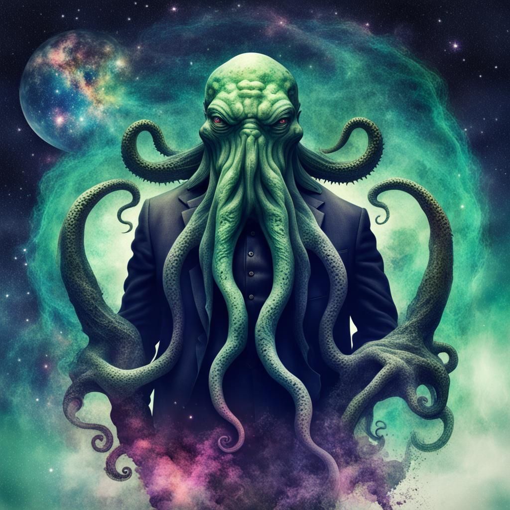 Cthulhu with Galaxy Double Exposure Art
