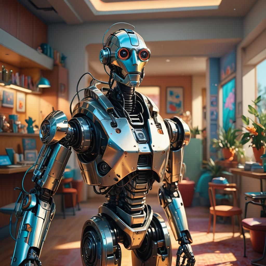 Robot Close-Up in David Hockney Style