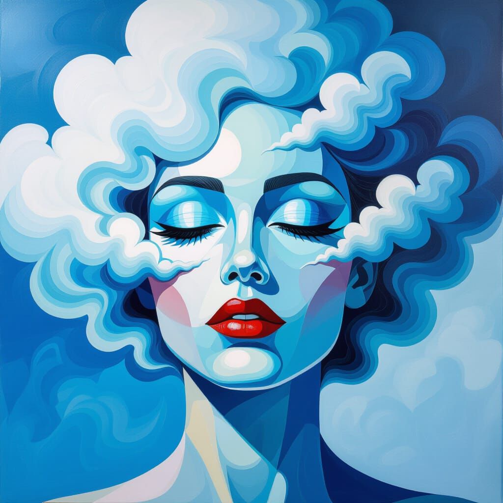 Glossy Cyan Cloudy Abstract Surreal Pop Art