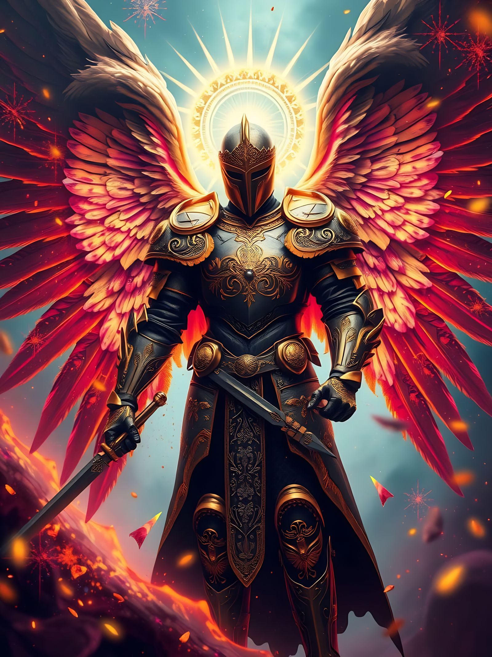 Epic Cyberpunk Angel in Hussar Armor