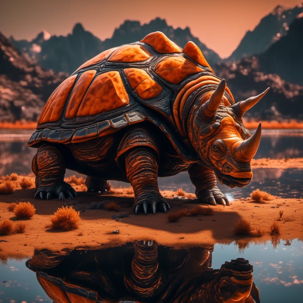 Alien Rhino Tortoise by an Alien Lake