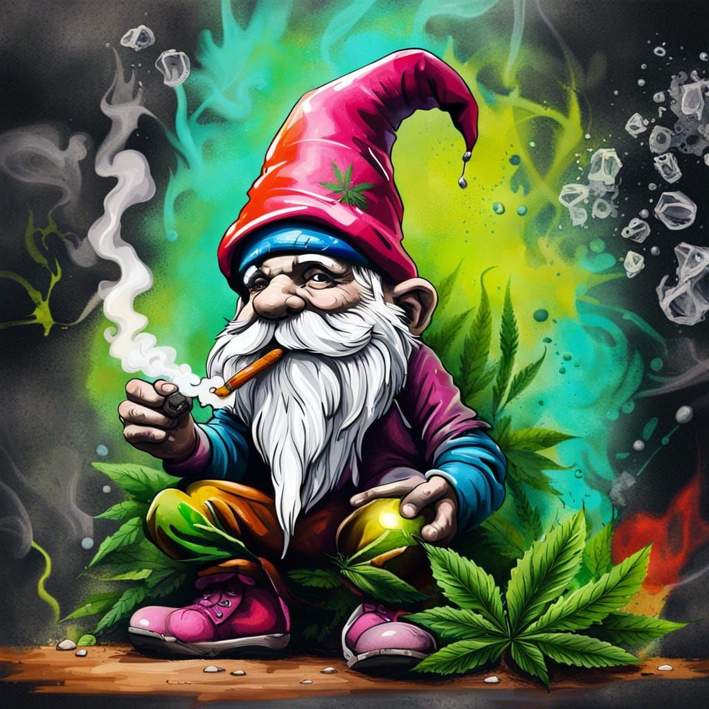 Gnome Smoking Joint in Graffiti Art Style