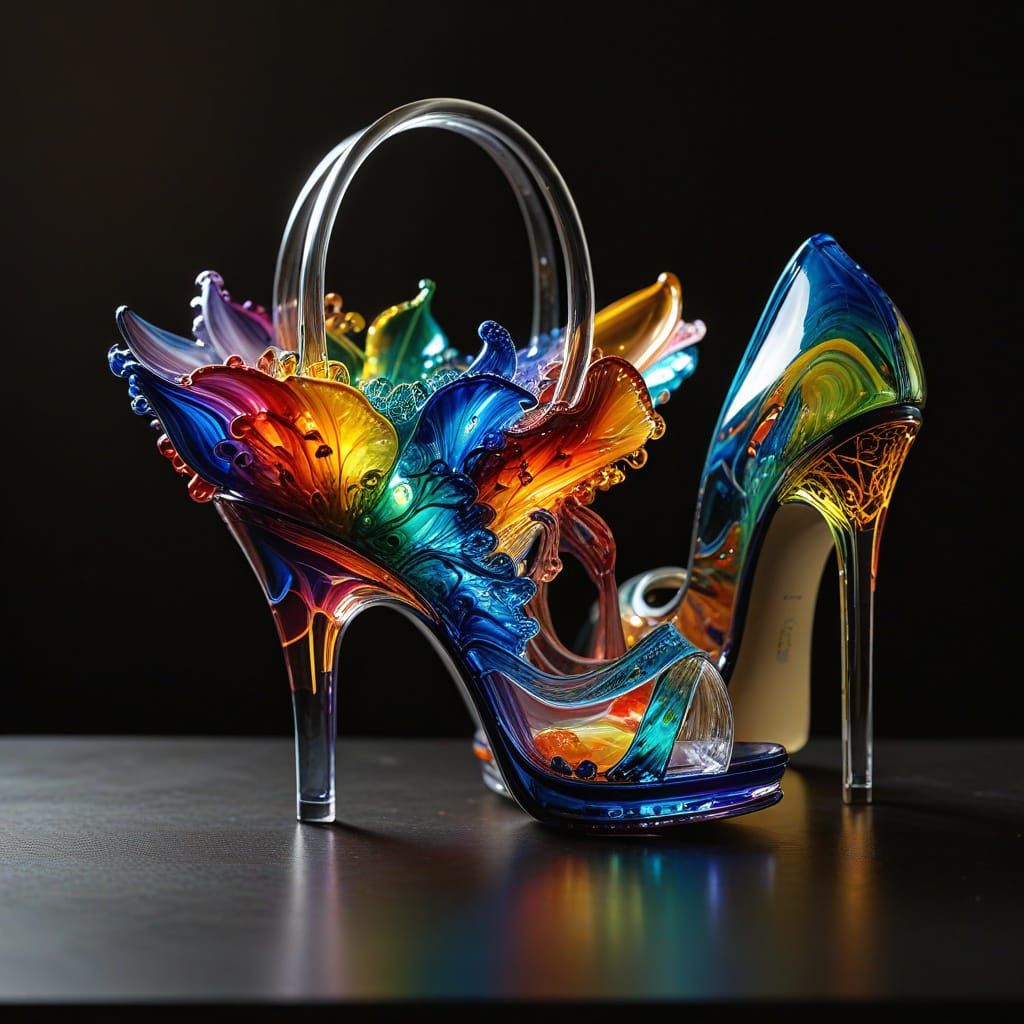 Vibrant Stained Glass Handbag and Heels Art