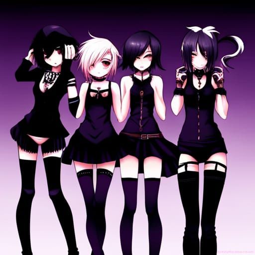 Anime Goth Girls in Japanese Manga Style