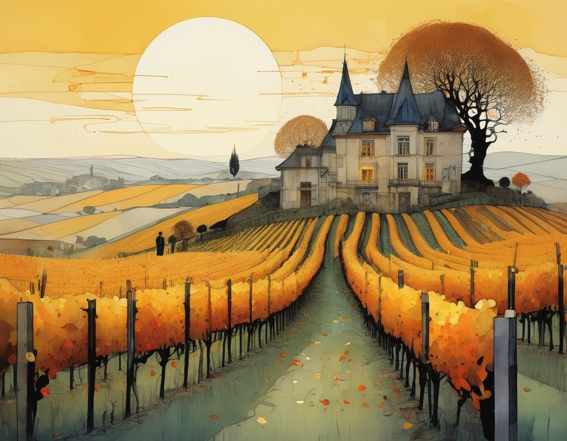 Autumn Vineyard in Golden Light