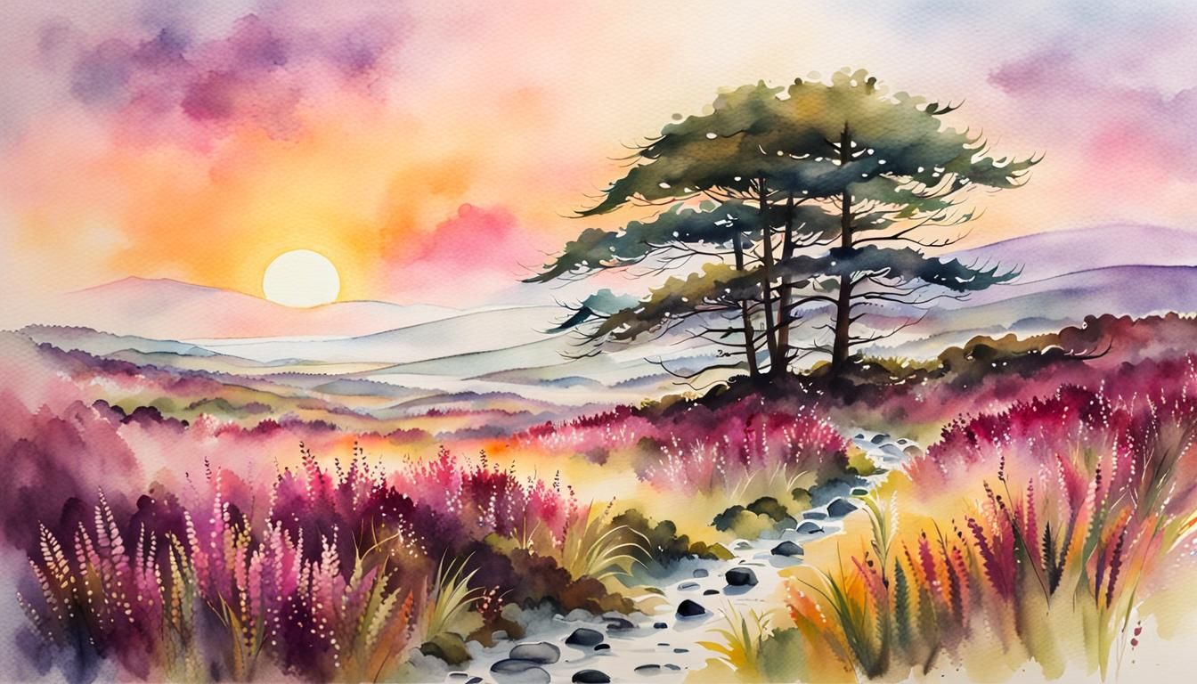 Pastel Sunrise Over Misty Moor in Ireland