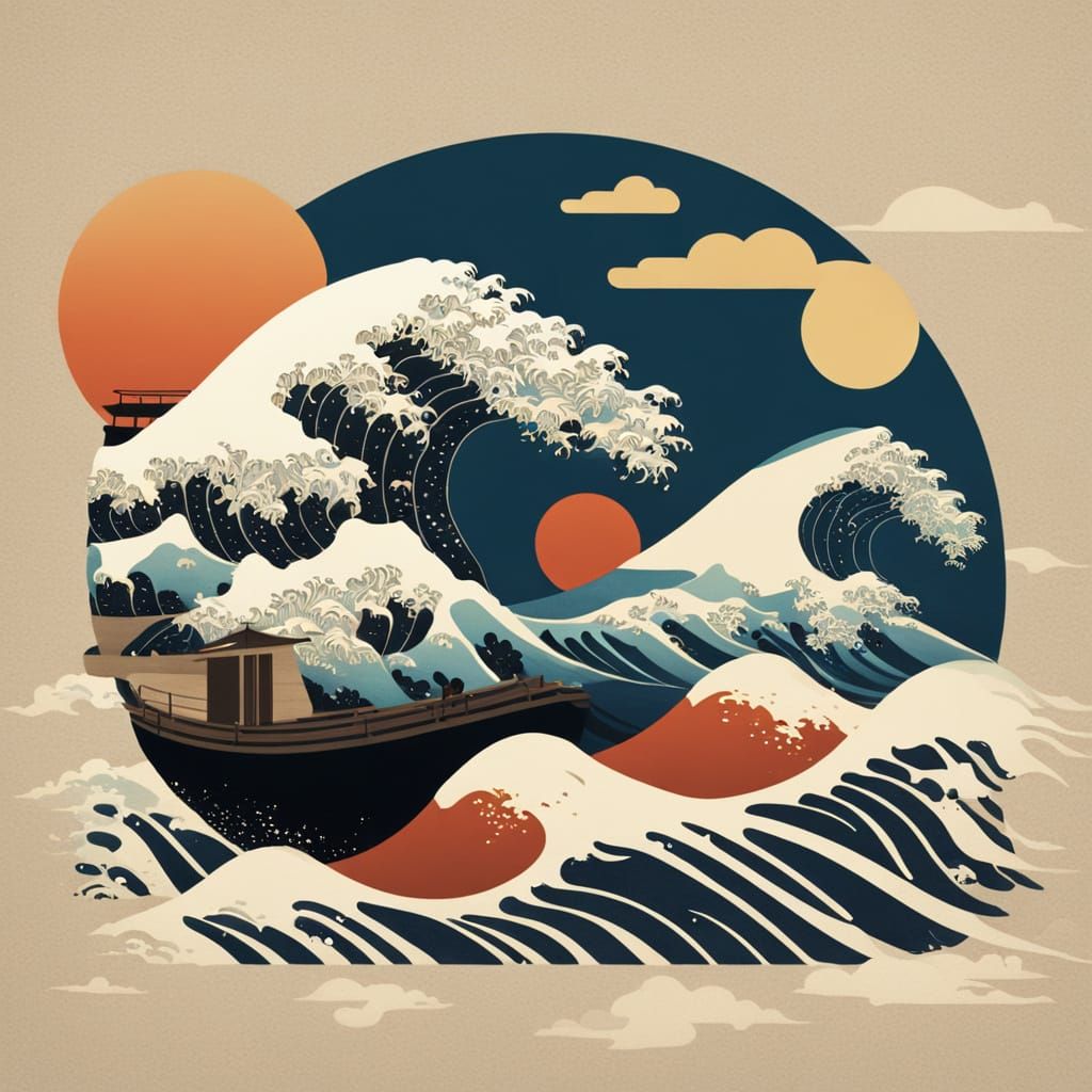 Muted Illustration of Kanagawa's Iconic Wave