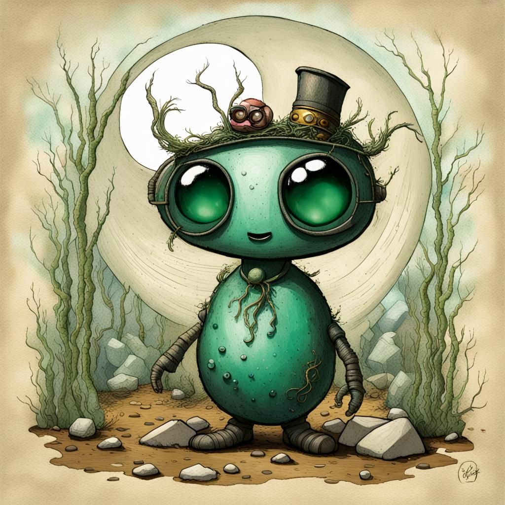 Worm with Glasses Behind Emerald Stone, Art Brut