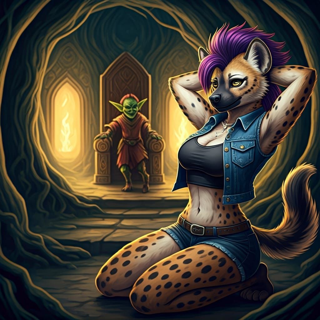 Creepy Goblin and Spotted Hyena in Dark Fantasy Style