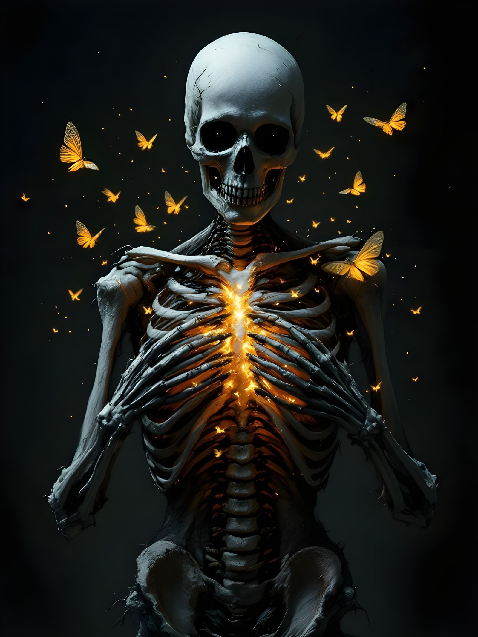 Decaying Skeleton Releasing Moths