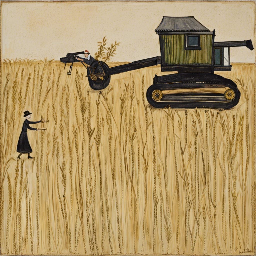 Combine Harvester in Naive Art Style
