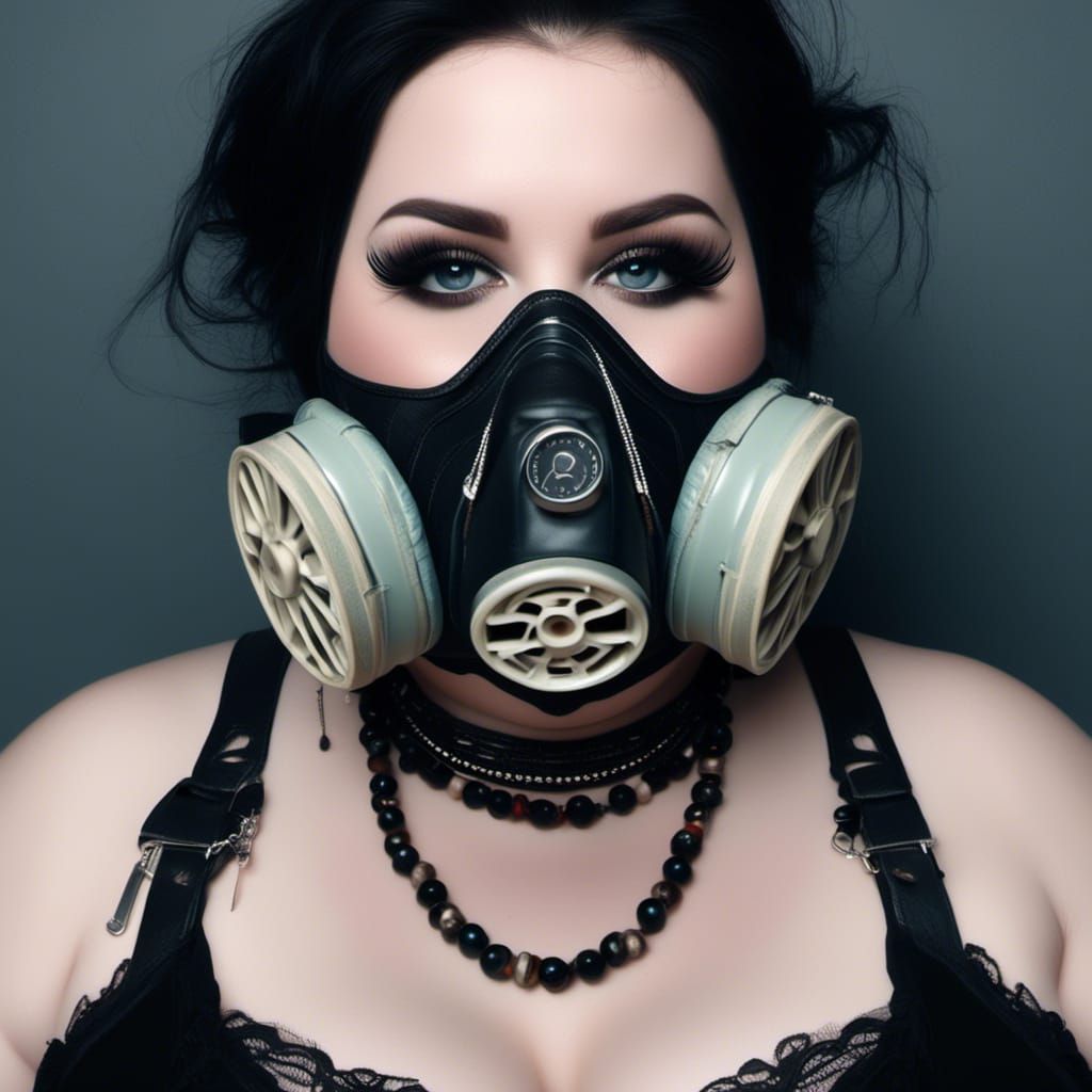 Cyberpunk Gothic Woman with Respirator and Leather Accessori...