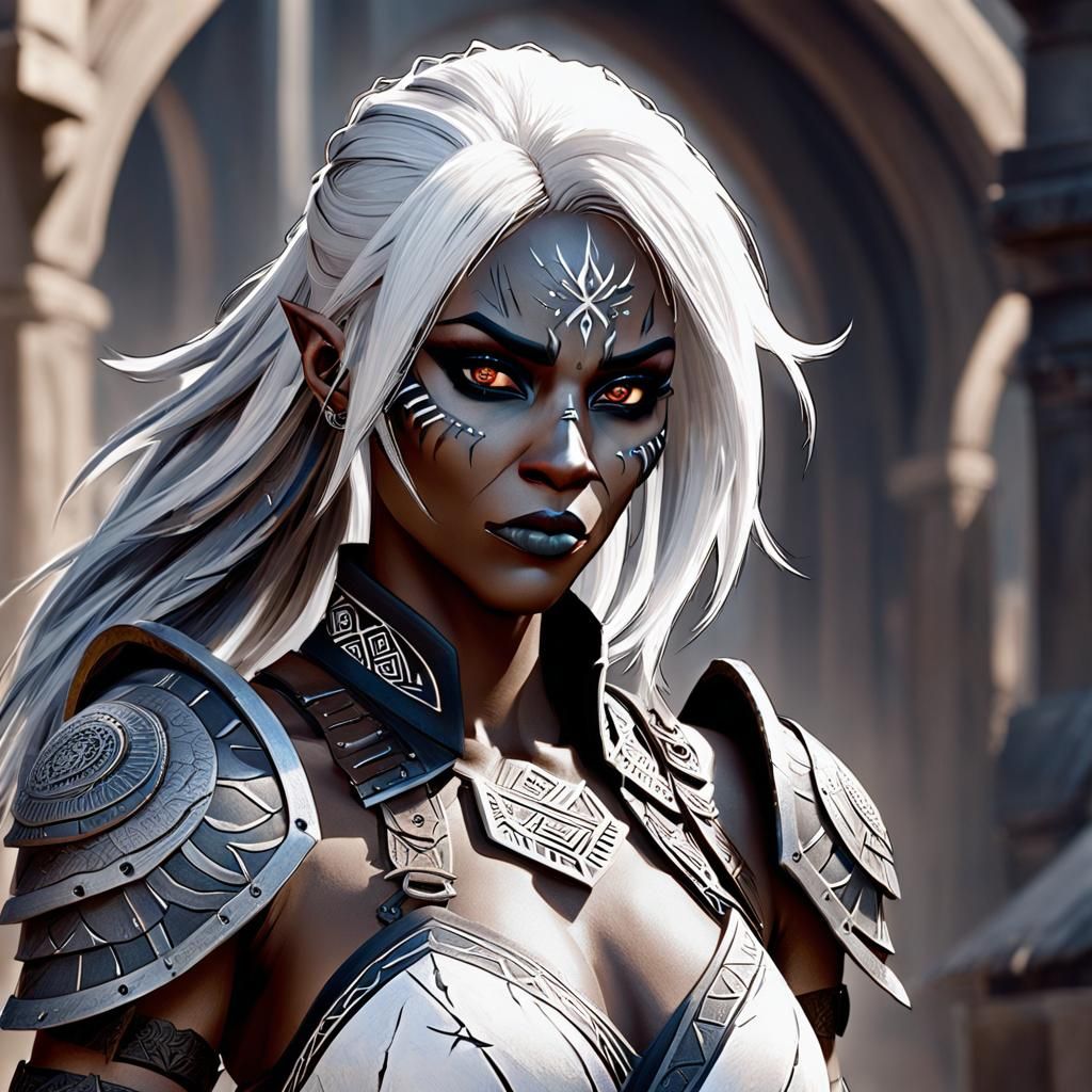 Drow Fighter in Dungeon, Dark Fantasy Art