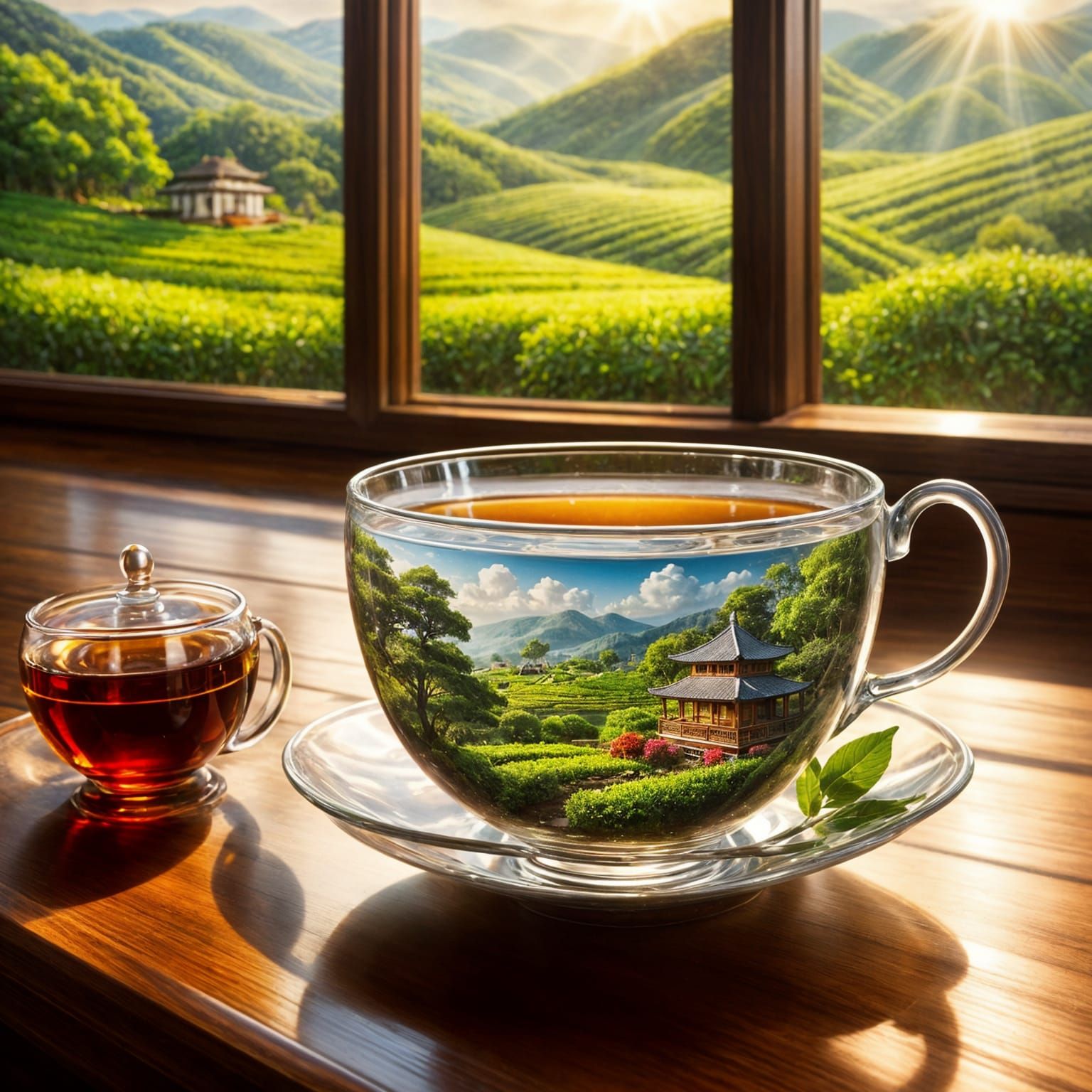 Tea Plantation in Teacup: Hyperrealistic Masterpiece