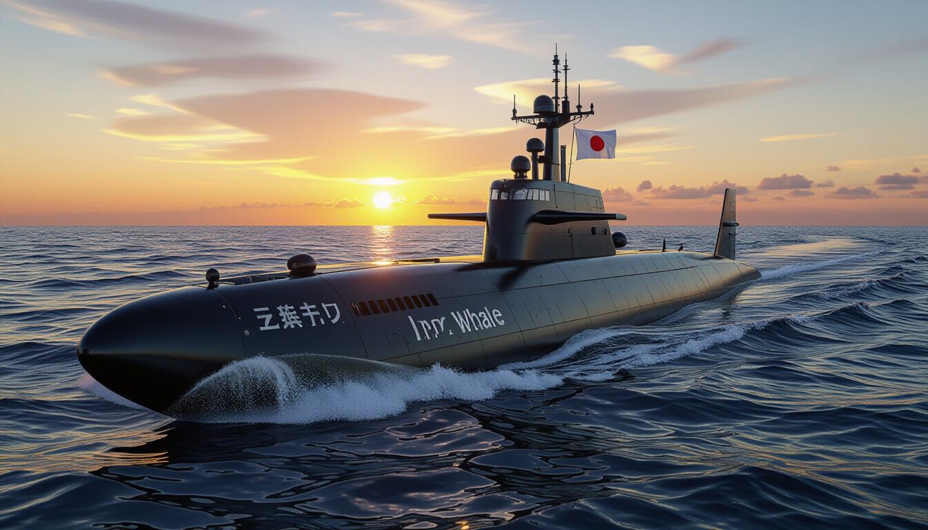 Japanese Iron Whale Submarine at Sunset in 3D