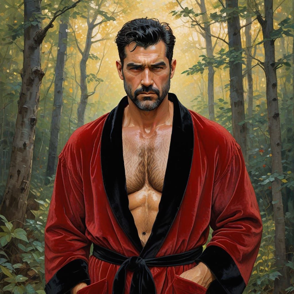 Fierce Hirsute Man in Forest, Impasto Oil Painting