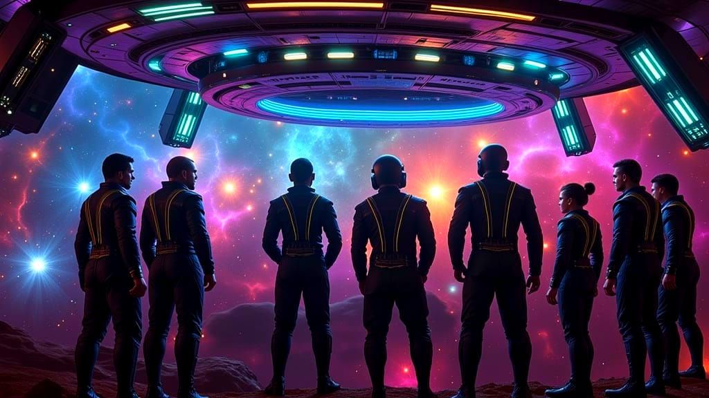 Futuristic Starship Crew's Cosmic Journey