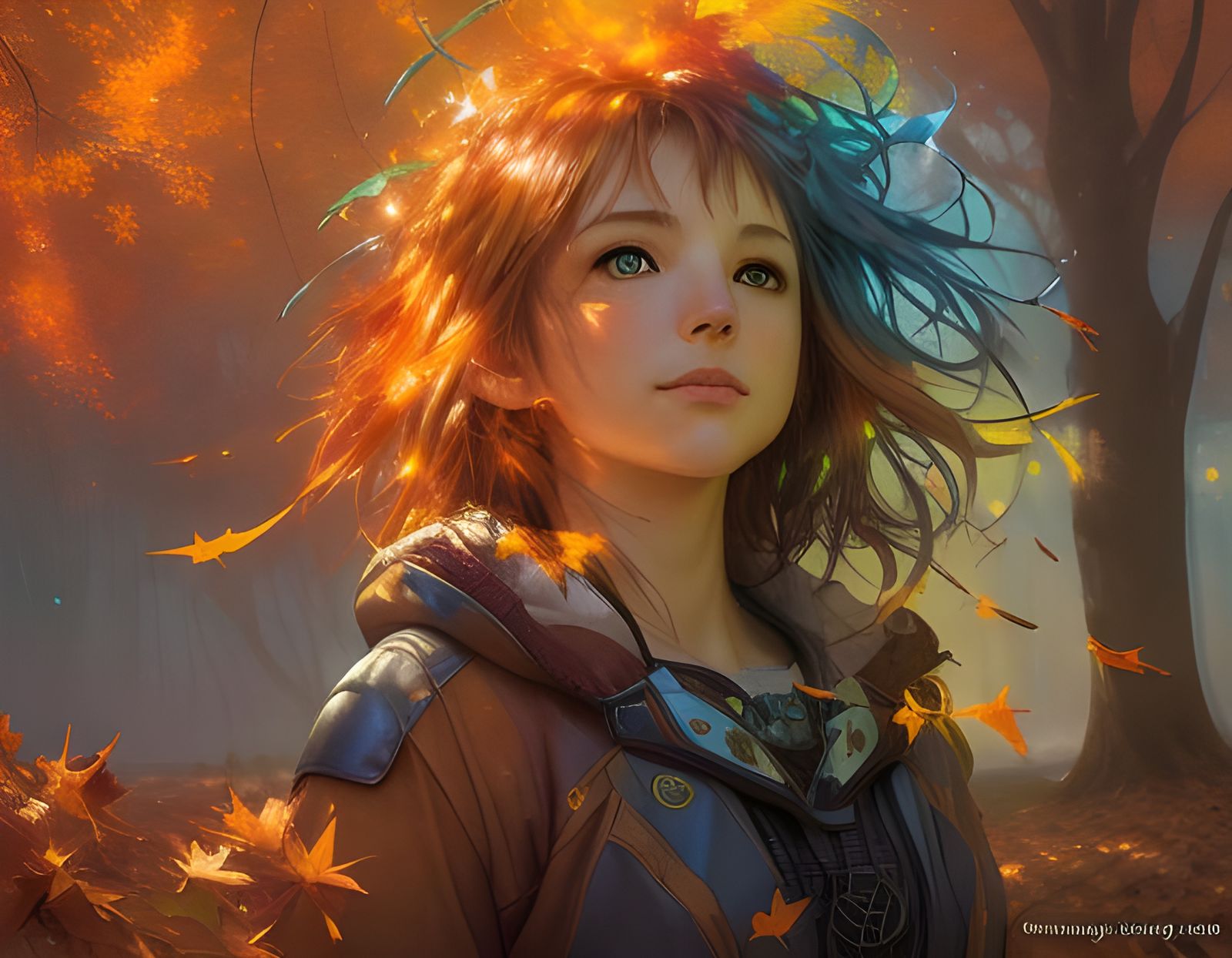 Autumn Leaves in Radiant Cubist Dreamscape