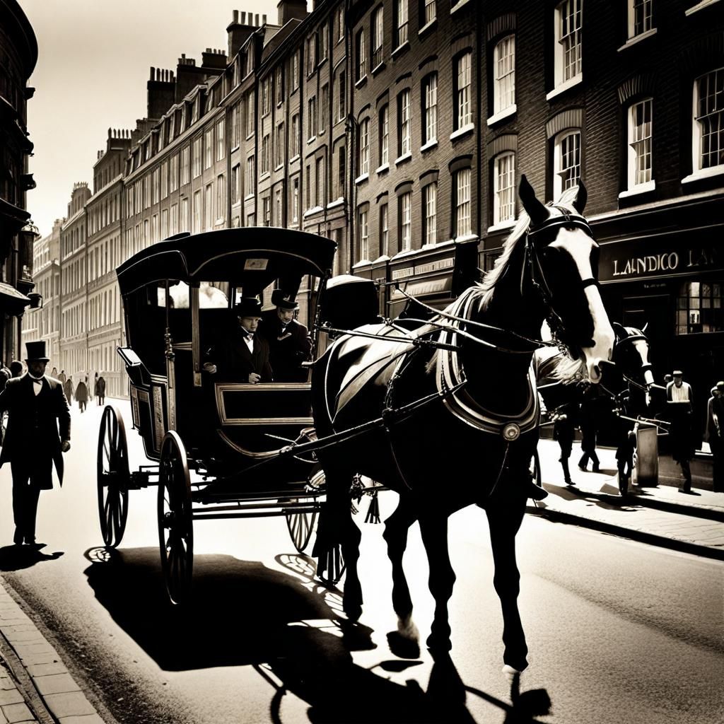 Victorian London Carriage Ride in Sepia Tones