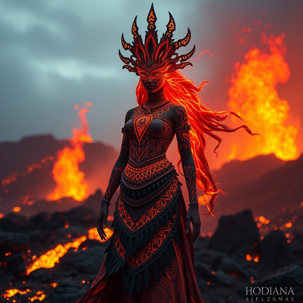 Maori Goddess of Fire in Volcanic Eruption
