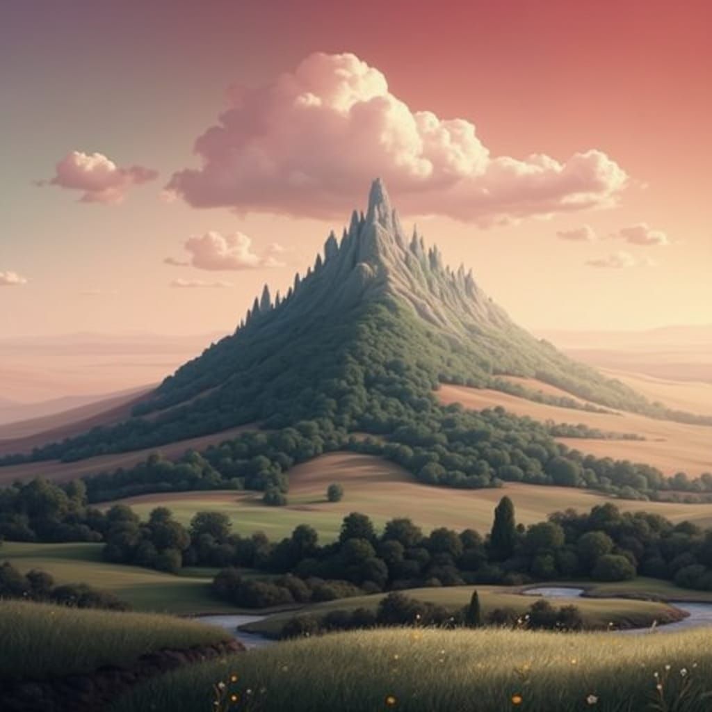 Surreal, Vibrant Landscape with Lush Greenery and Dreamy Atm...