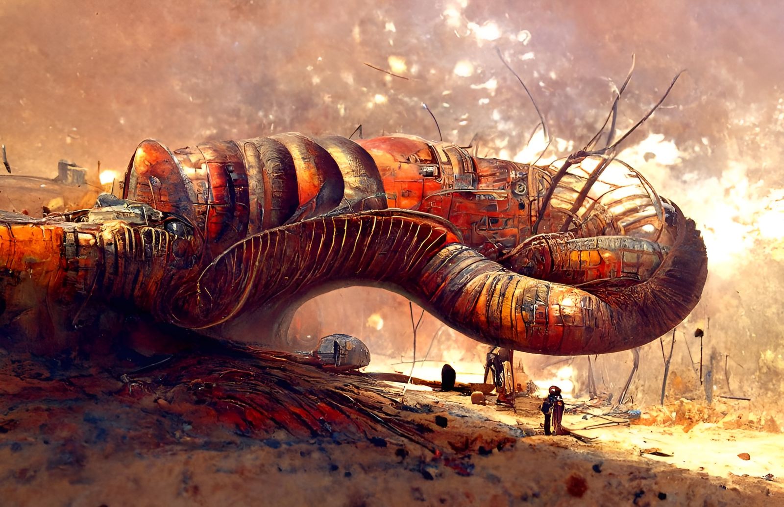 Cyber Millipede Spaceship: Surreal Sci-Fi Illustration
