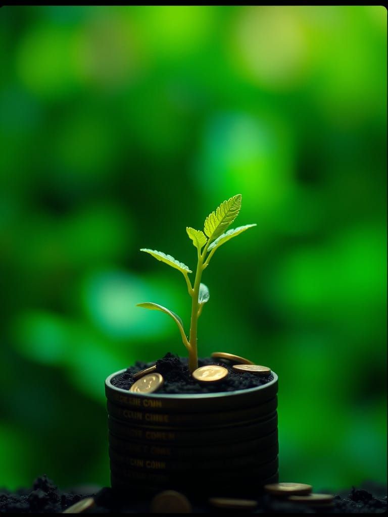 Impressionist Oil Painting of a Coin Grower in a Lush Green....
